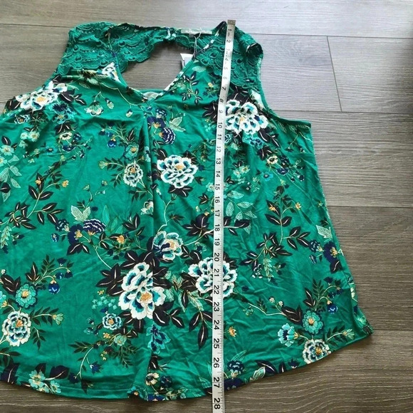 Daniel Rainn Floral Lace Tunic V-Neck Green Tank Top Womens Size 2X - Picture 5 of 10